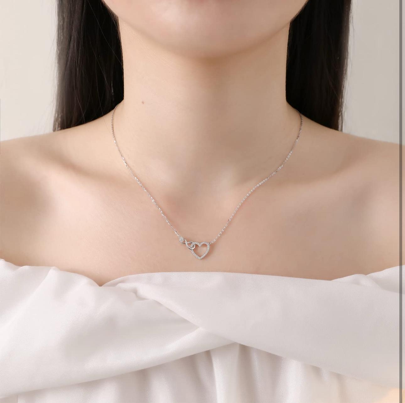 Infinity Heart Necklace for Women Silver & Gold Cubic Zirconia 18 inches