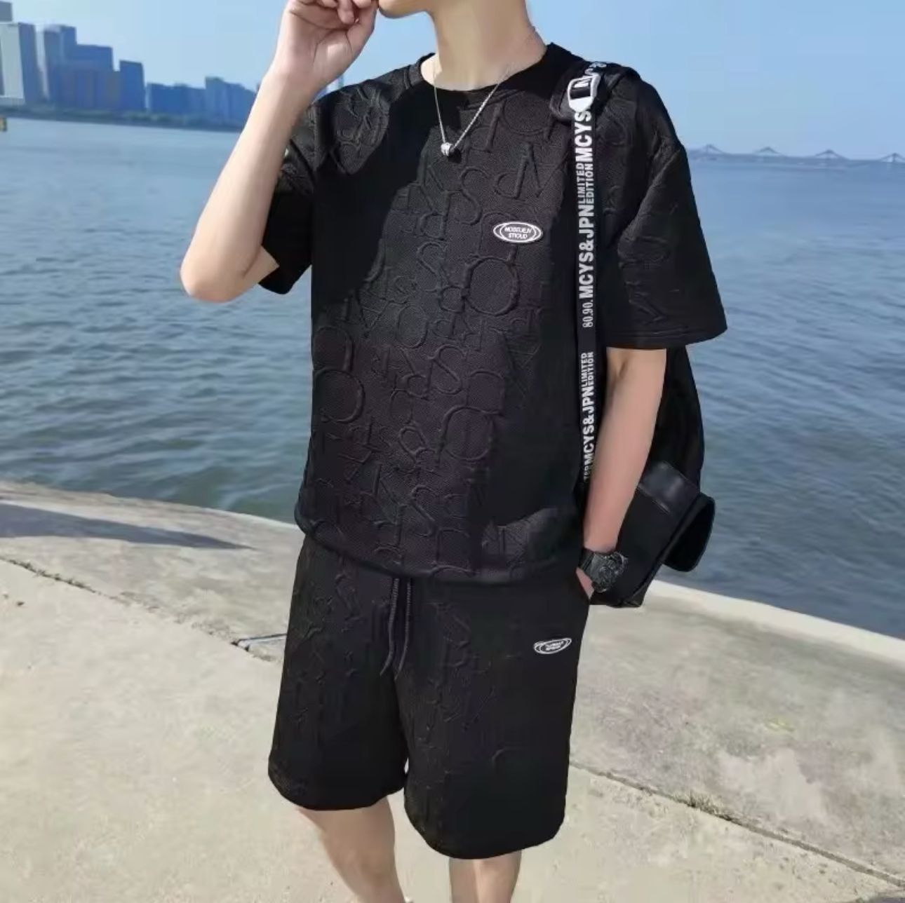T shirt Shorts 2 Pieces Set Black Tracksuit Men's 3d