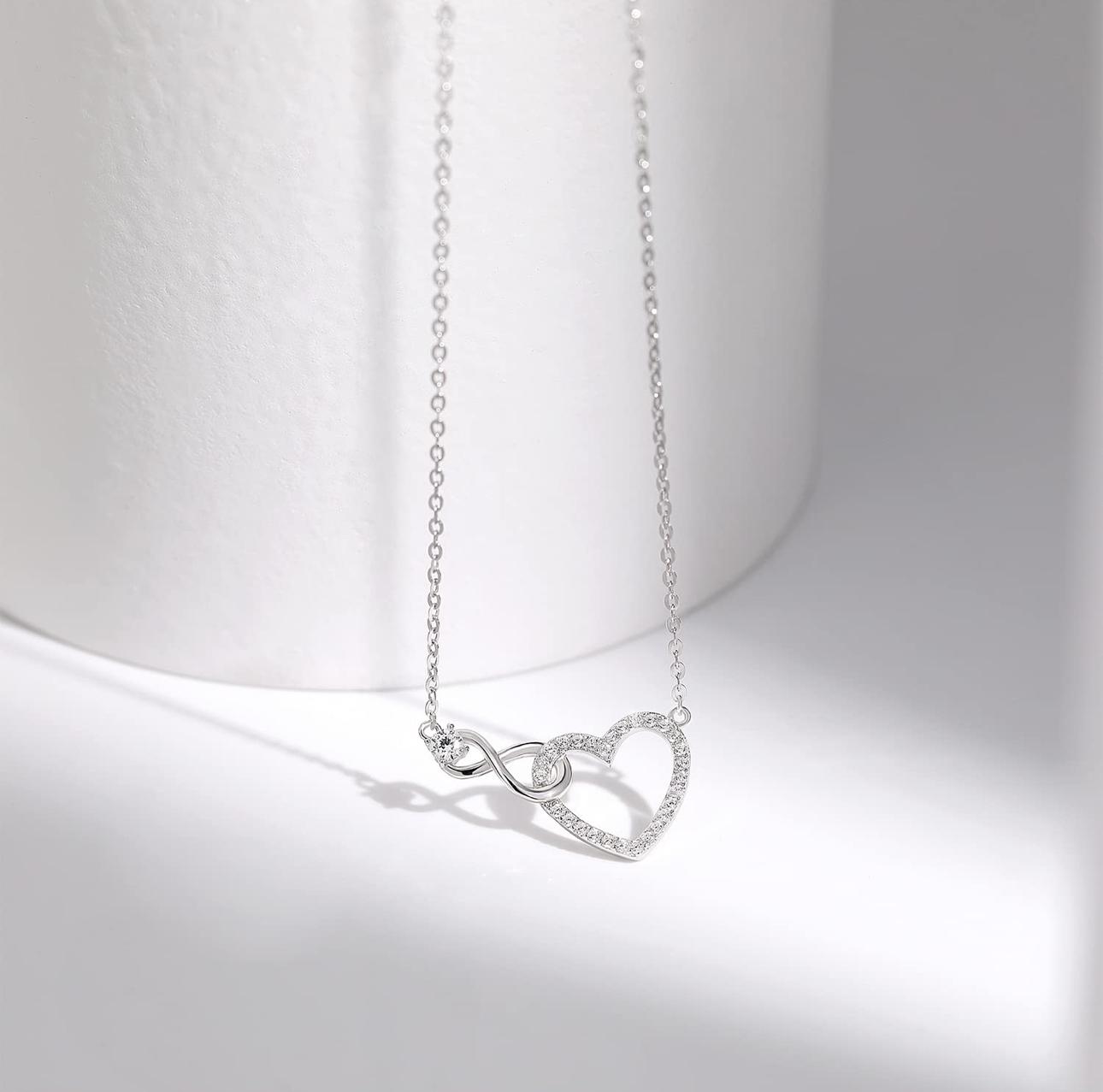 Infinity Heart Necklace for Women Silver & Gold Cubic Zirconia 18 inches