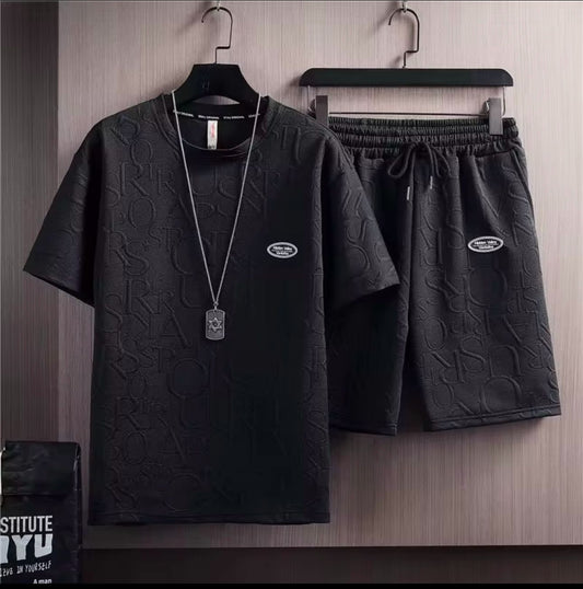 T shirt Shorts 2 Pieces Set Black Tracksuit Men's 3d
