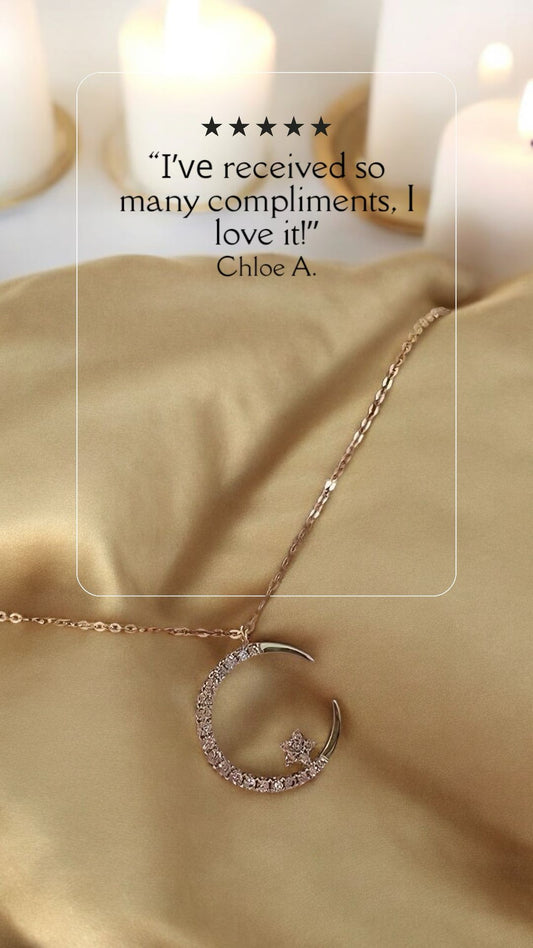 Shining Inlaid Zirconia Moon Pendant Necklace